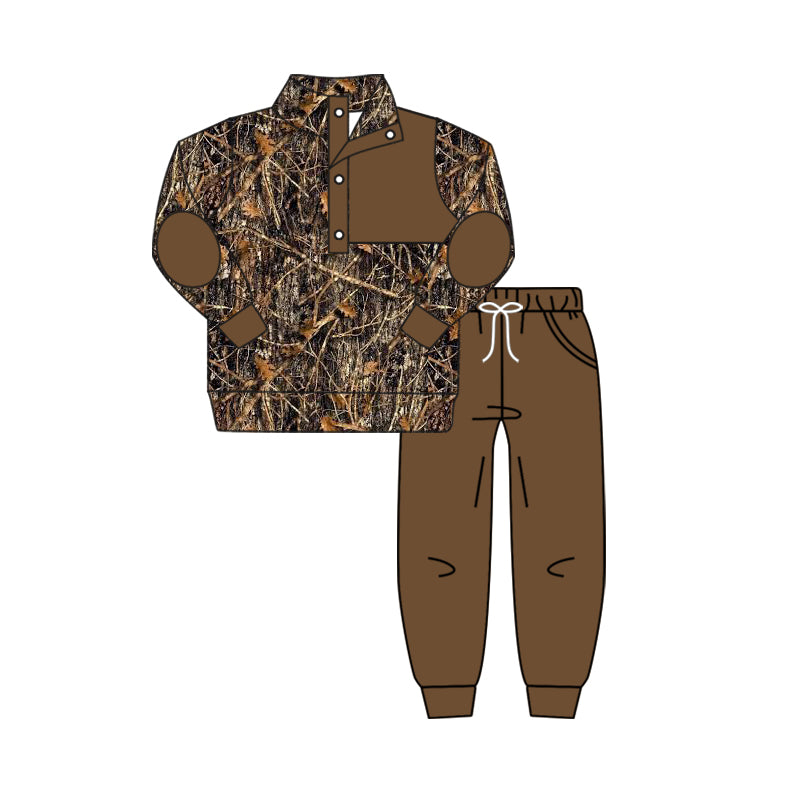 Preorder BLP0490 Leaf print long sleeve top Brown pant set High quality