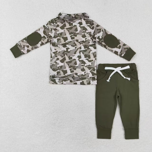 BLP0493 RTS Duck camouflage button long sleeve dark green pantsuit