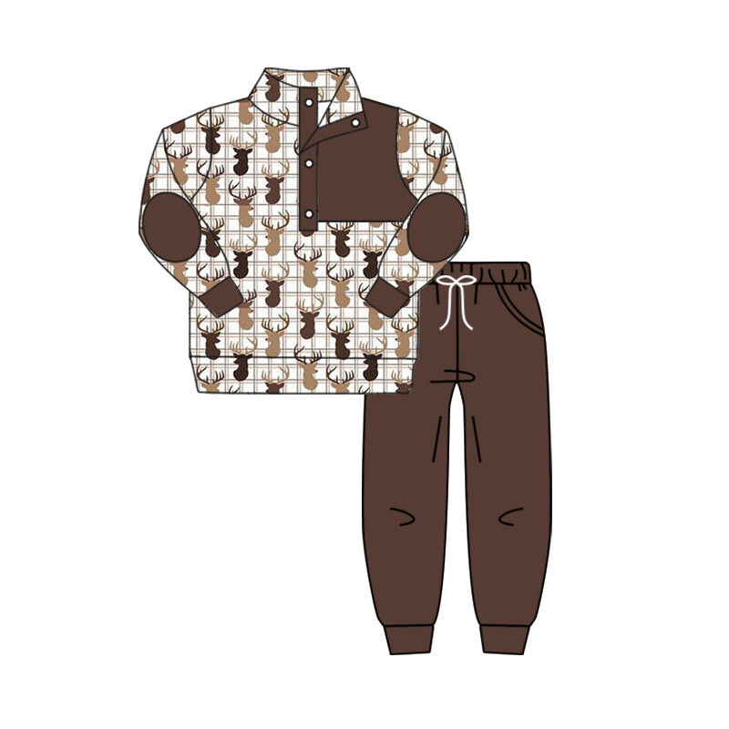 Preorder BLP0496 Elk print long sleeve top Brown pant suit High quality