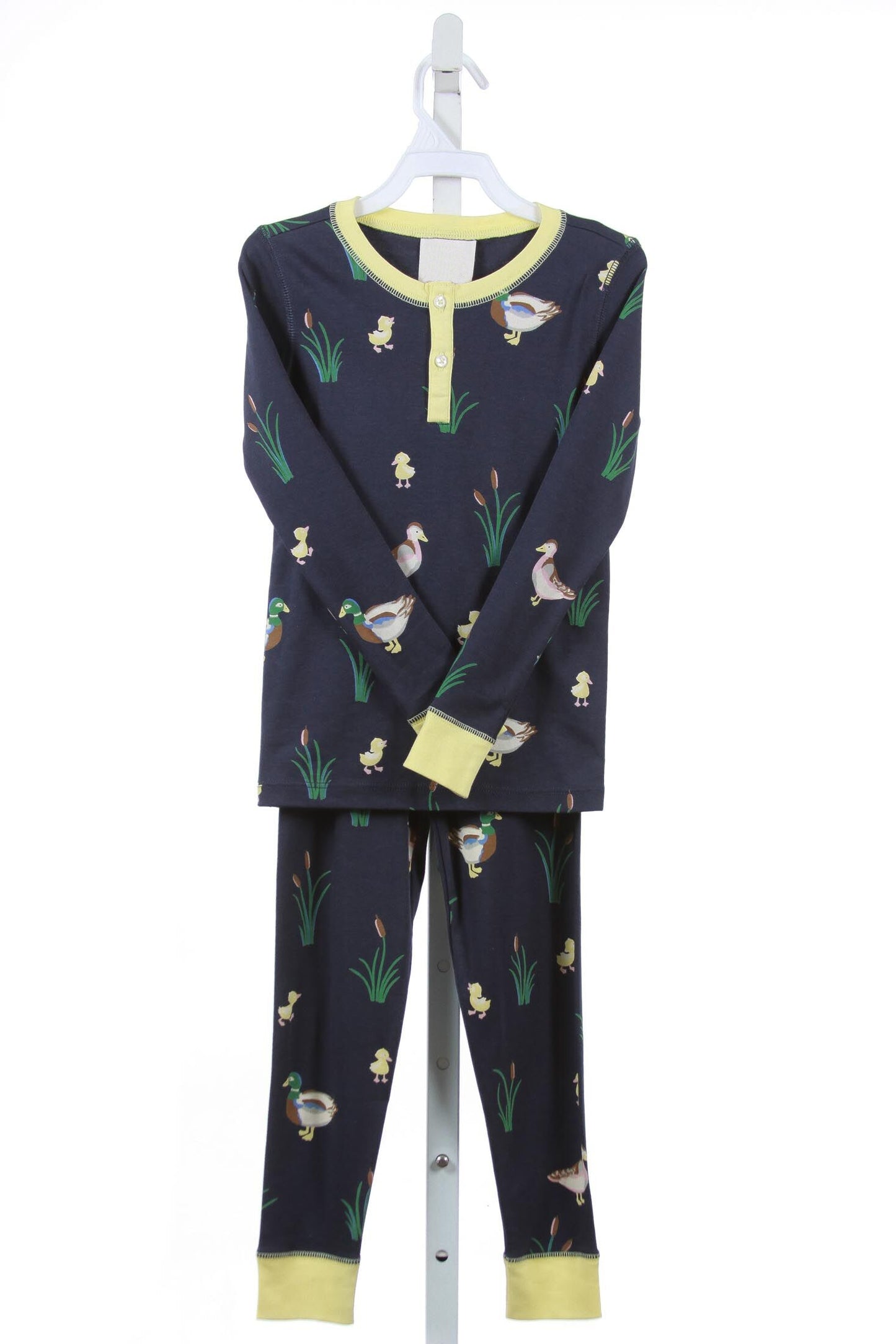 Preorder BLP0500 Duck yellow border navy blue long sleeve pants pajamas set