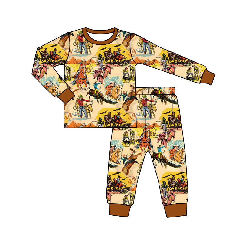 Preorder BLP0511 Brown and yellow riding long sleeve trousers pajamas set