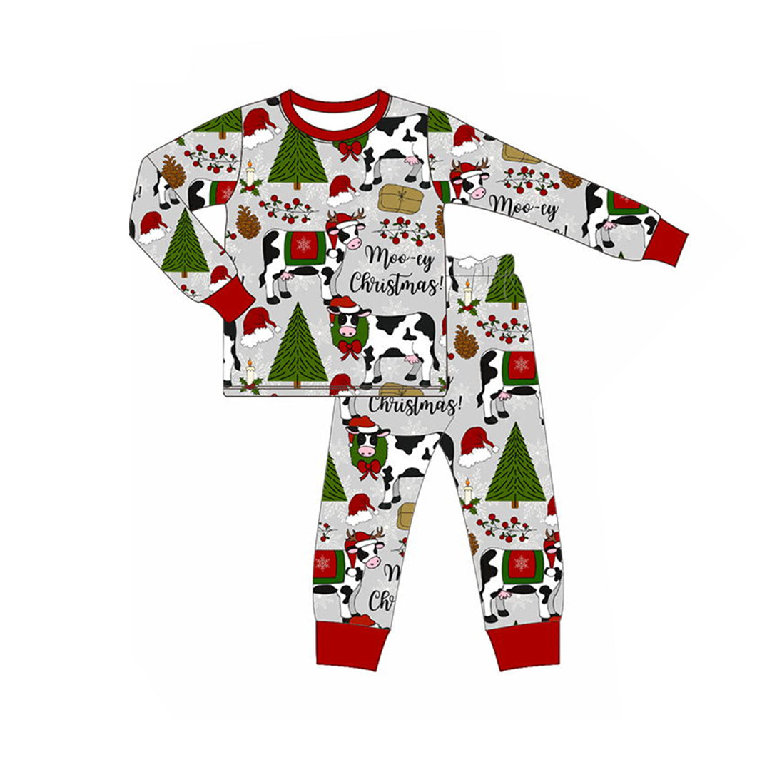 Preorder BLP0513 Christmas tree cow grey red long sleeve trousers pajamas set