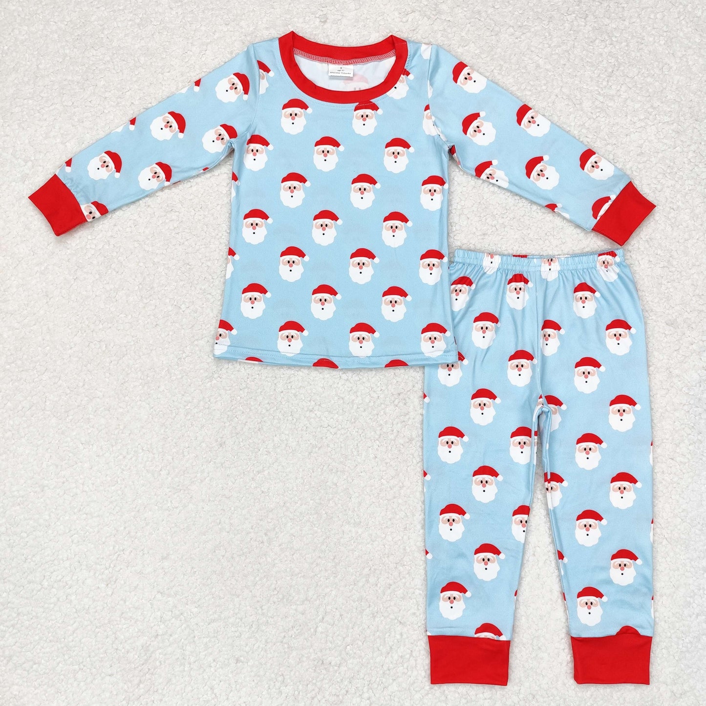 BLP0523 NO MOQ Santa Claus blue long sleeve pants pajamas set western clothes