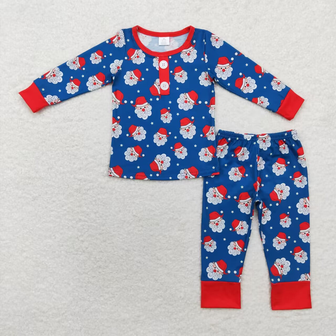 BLP0551 RTS Modal navy blue Santa button-up Long sleeve trousers pajama set