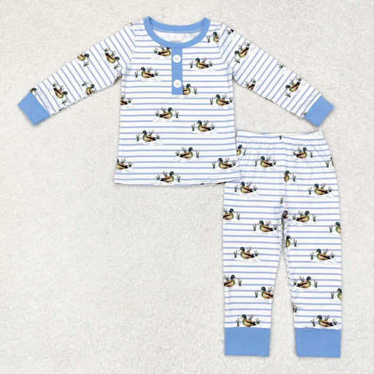 BLP0554 NO MOQ Duck Blue striped white long sleeve pants pajamas set western clothes