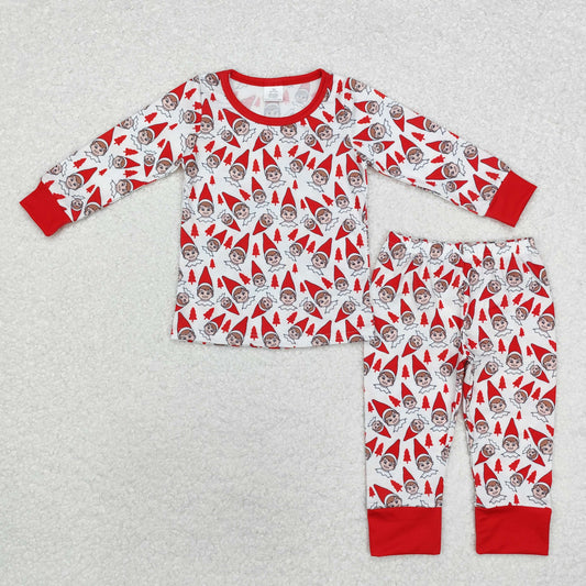 BLP0558 Modal Christmas Tree cartoon elf red and white long sleeve trousers pajamas set high quality