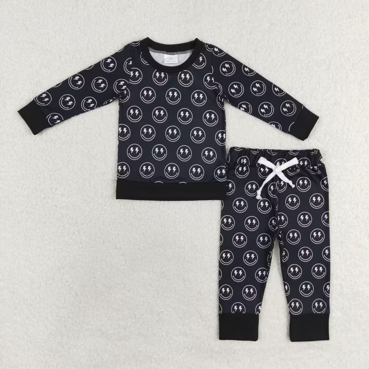 BLP0565 RTS Lightning Smiley black long sleeve pants suit