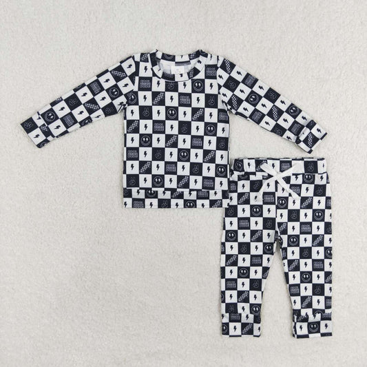 BLP0567 RTS Smiley skateboard Lightning black and white checkered long sleeve pants suit