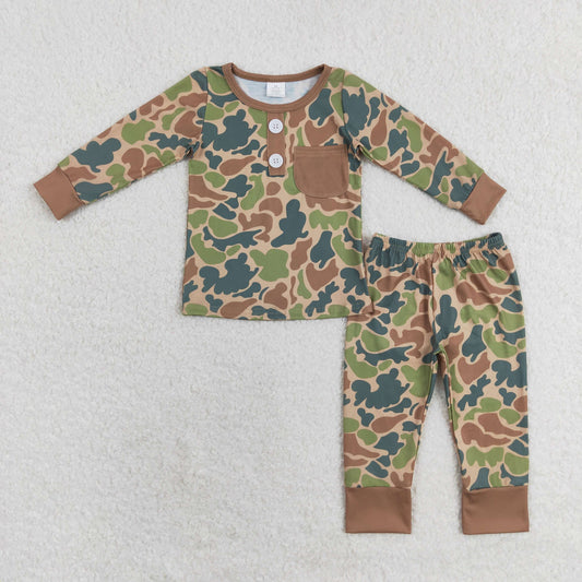 BLP0580 RTS Modal brown green camouflage pocket long sleeve trousers pajama set