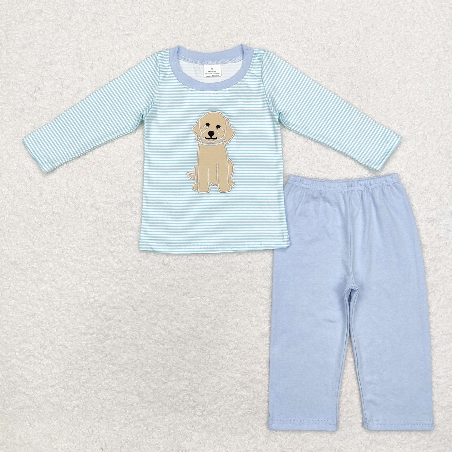 BLP0592 Embroidered puppy striped long-sleeved blue pantsuit