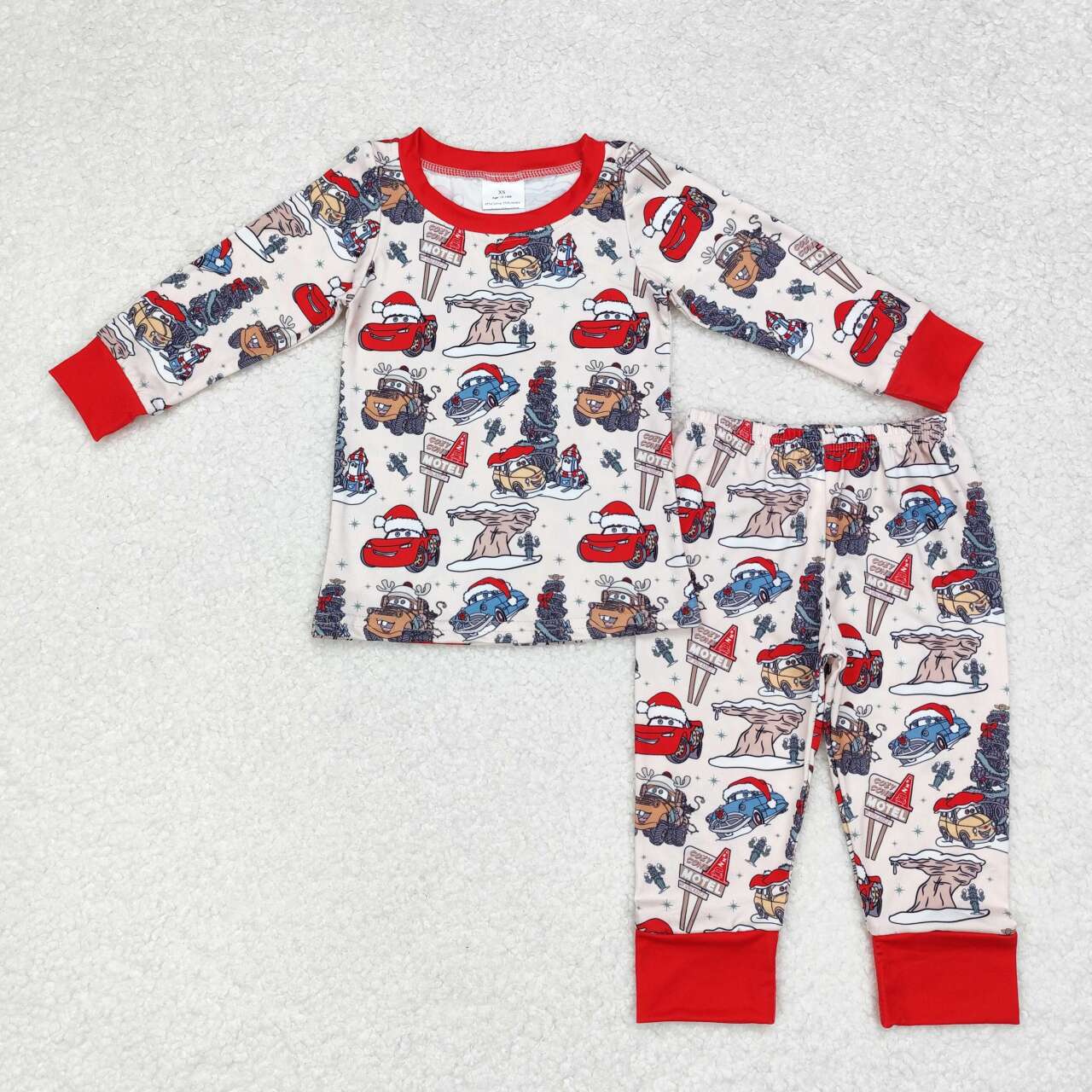 BLP0595 NO MOQ cars Christmas cartoon car Christmas tree Long sleeve trousers pajamas set