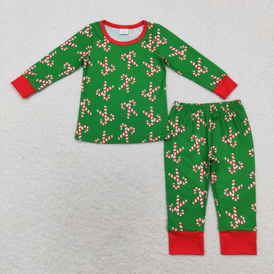 BLP0599 Modal Santa Canes green long sleeve pants pajamas set