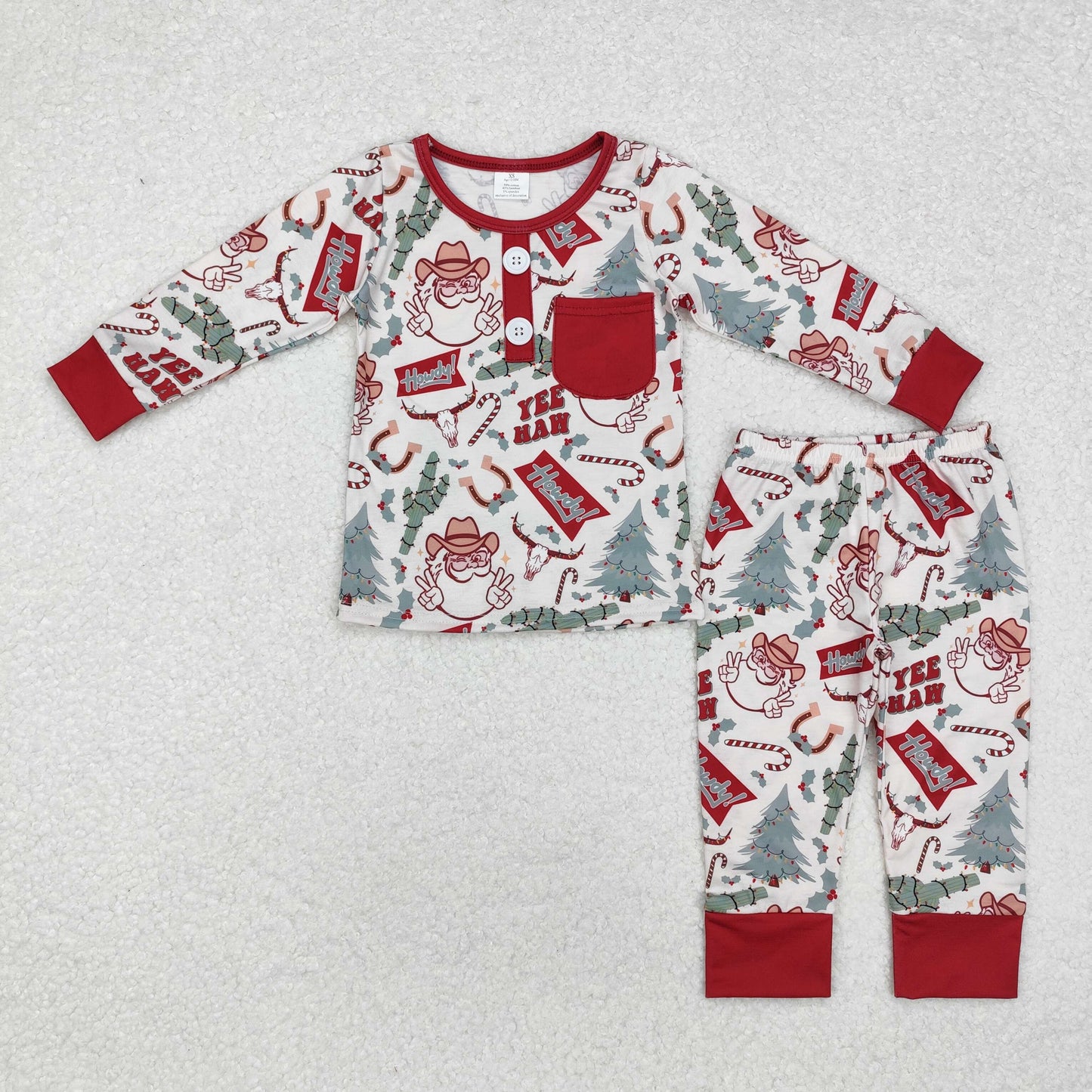 BLP0620 Modal Santa Cactus cow head pocket beige long sleeve pants pajama set