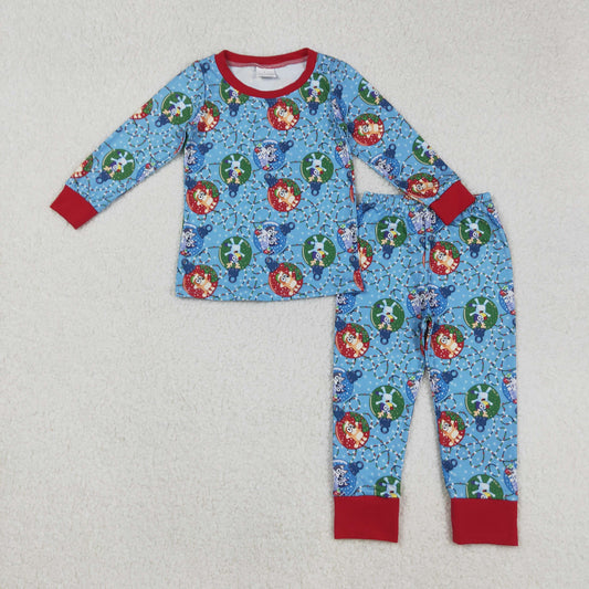 BLP0638 Cartoon Bluey Blue Red Long Sleeve Pants Pajamas Boys Set 202509 RTS