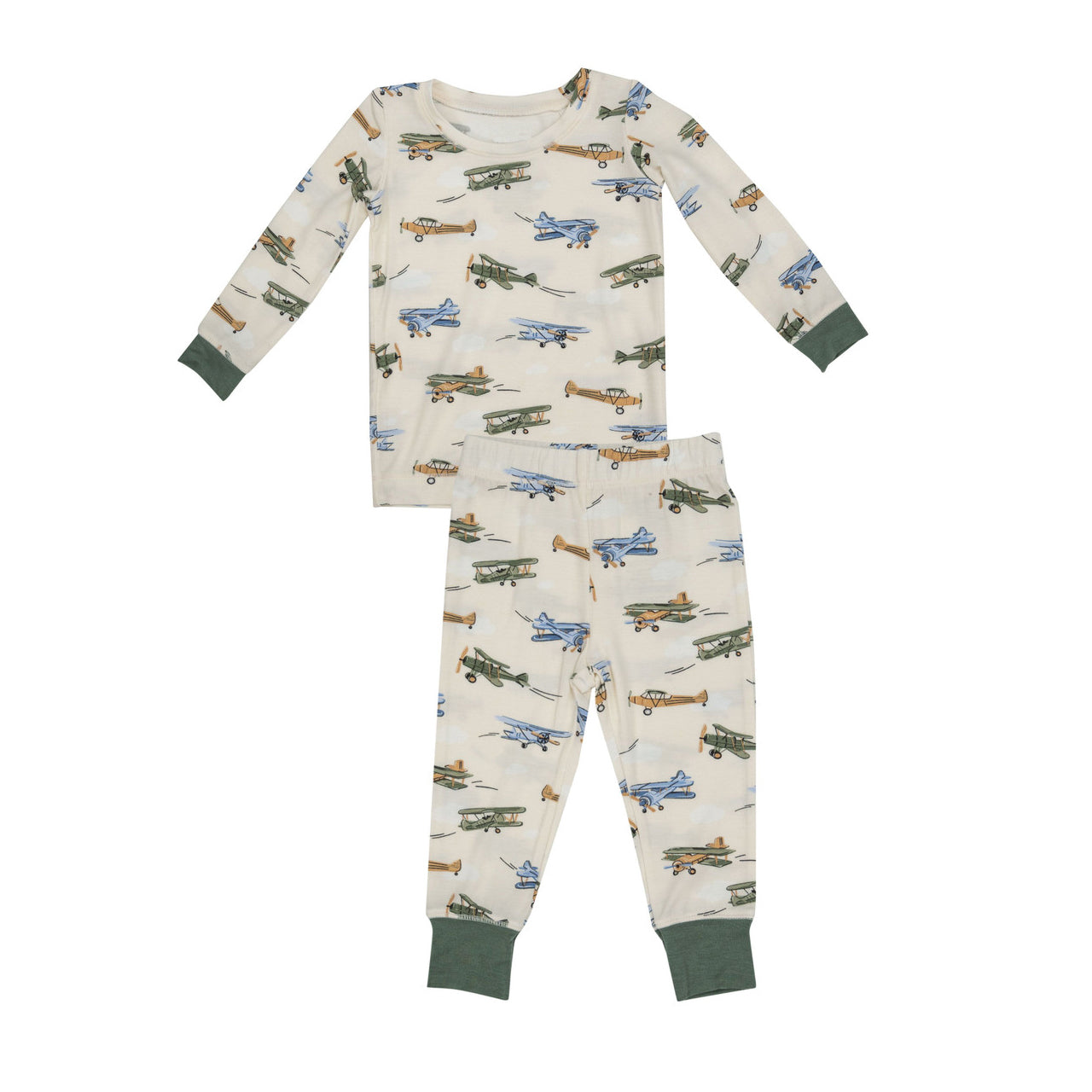 Preorder BLP0647 NO MOQ airplane beige green long sleeve pants pajamas set