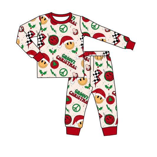 Preorder BLP0651 groovy christmas Smiley Lightning long sleeve pants pajamas set