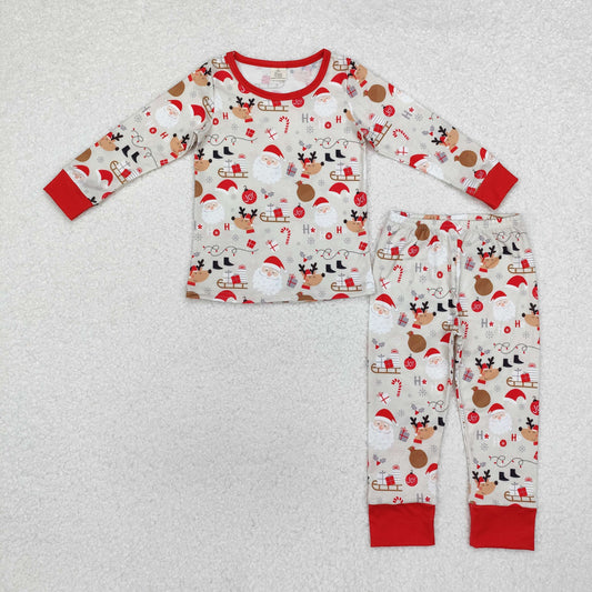 BLP0662 Christmas Bamboo Pajamas Red Long Sleeve Pants Boys Set  RTS 202509
