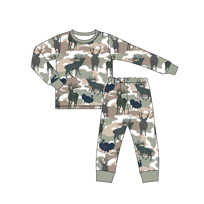 Preorder BLP0667 NO MOQ Turkey Elk camouflage long sleeve pants pajamas set