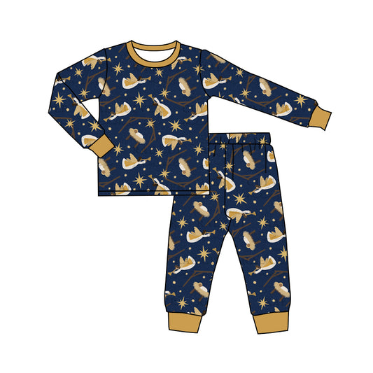 Preorder BLP0670 NO MOQ Christmas Jesus navy blue long sleeve pants pajamas set