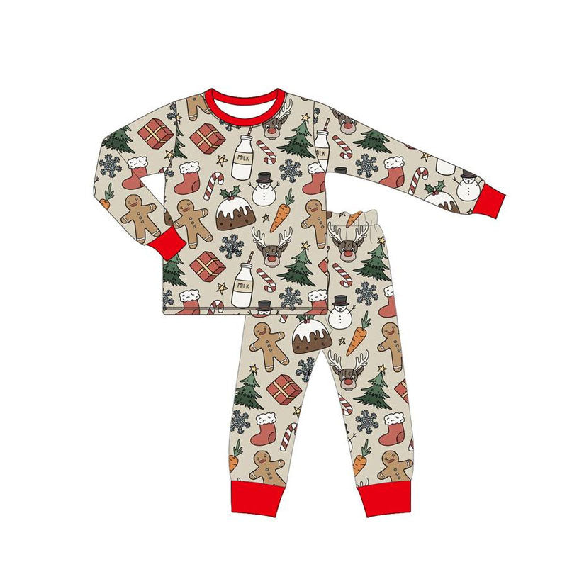 Preorder BLP0671 NO MOQ Milk gingerbread Man Socks Christmas Tree Long sleeve pants pajamas set