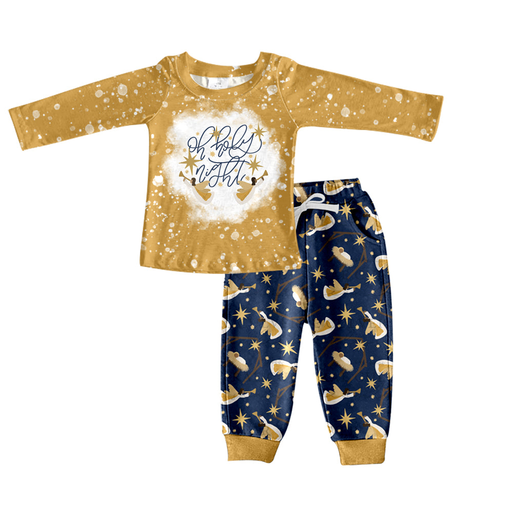 Preorder BLP0673 NO MOQ oh holy night Jesus gold long sleeve navy blue pantsuit