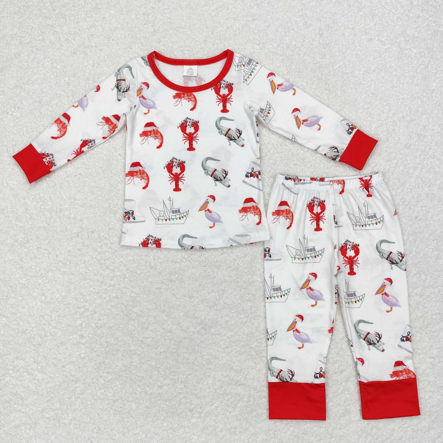 BLP0674 Modal Steamer Crawfish Crocodile red and white long sleeve pants pajamas set