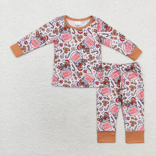 BLP0676 merry bright Modal Cup gingerbread Man Long sleeve pants pajamas set