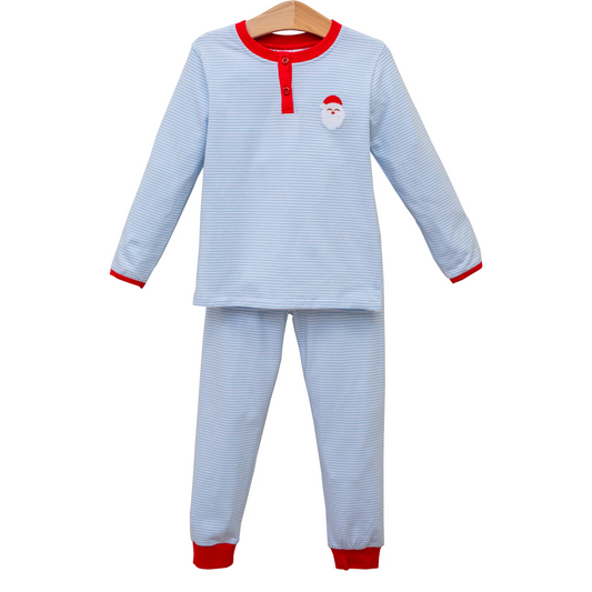 Preorder BLP0677 NO MOQ Santa Claus Blue striped long sleeve pants pajamas set