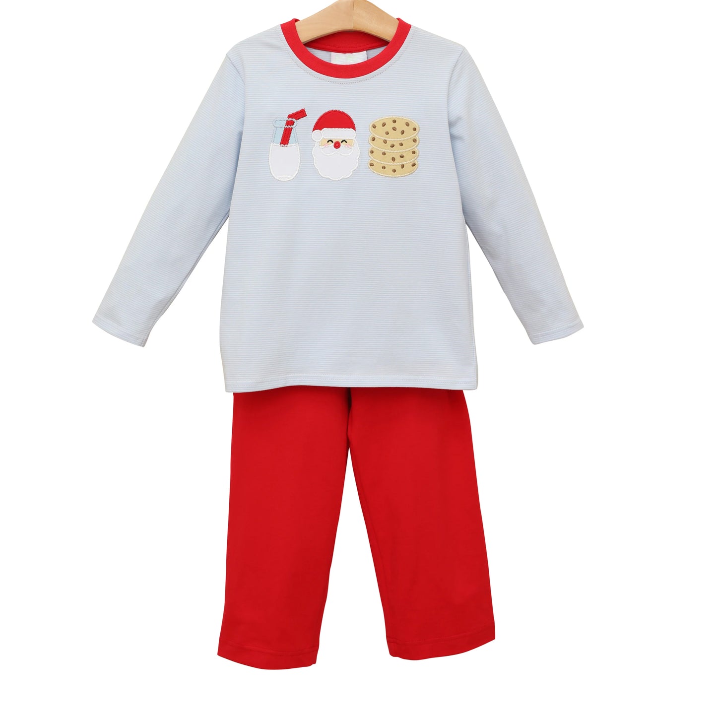 Preorder BLP0678 NO MOQ Milk Santa Cookies striped long sleeve red pantsuit