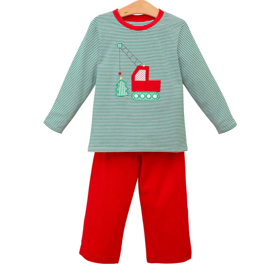 Preorder BLP0680 NO MOQ Christmas Tree engineering car Striped green long sleeve red pants suit