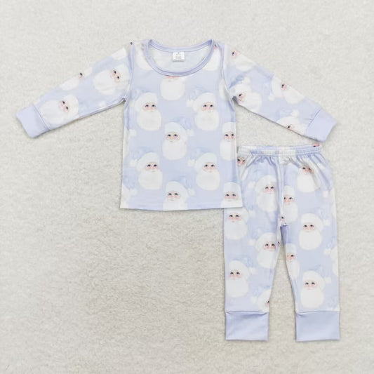 BLP0685 Modal Santa Claus light blue long sleeve pants pajamas set