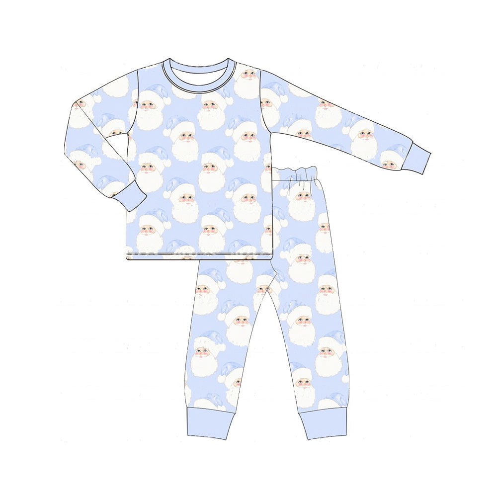 Preorder BLP0685 NO MOQ Santa Claus light blue long sleeve pants pajamas set