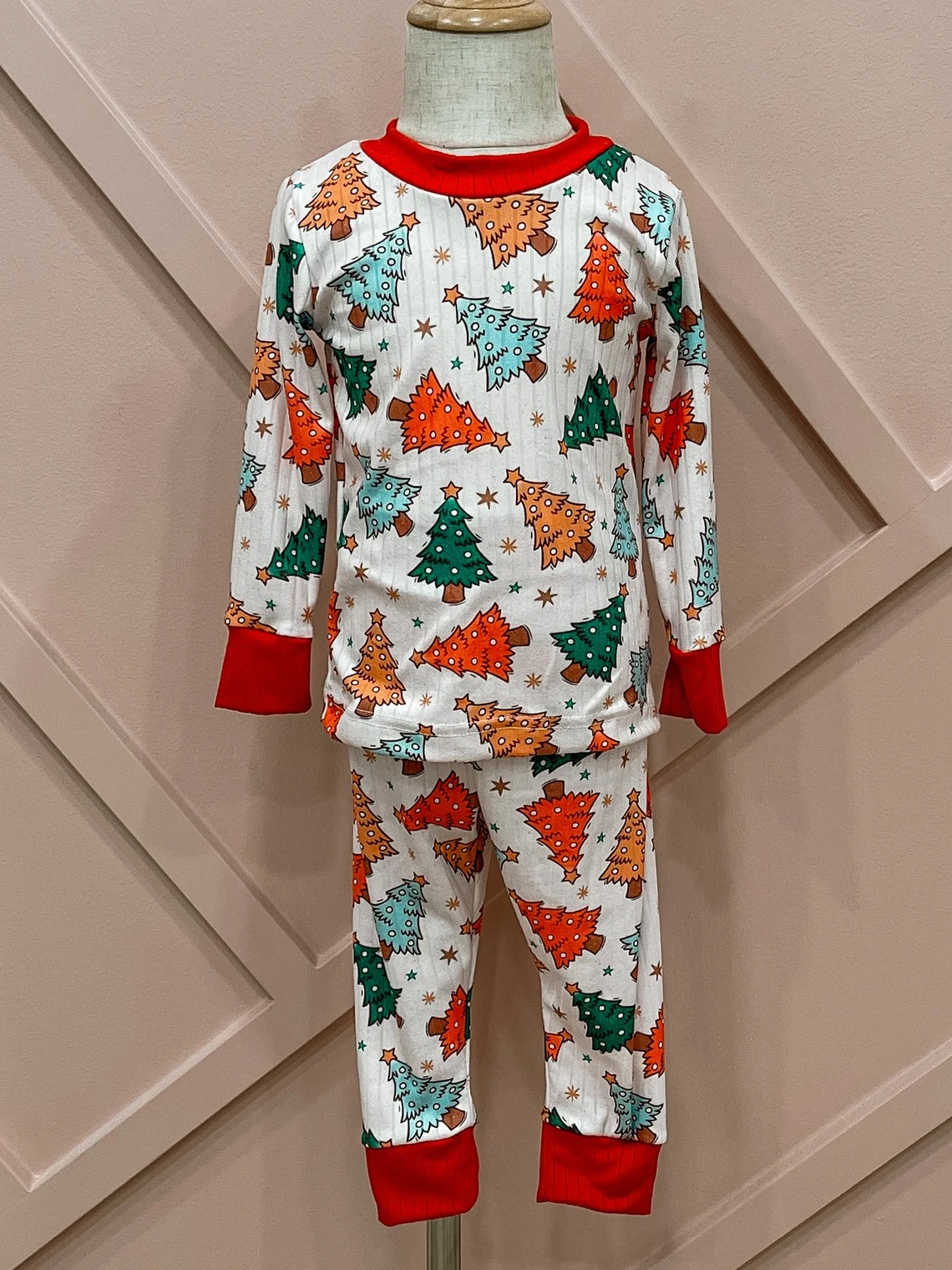 Preorder BLP0686 NO MOQ Christmas Tree Stars White Long sleeve pants pajamas set