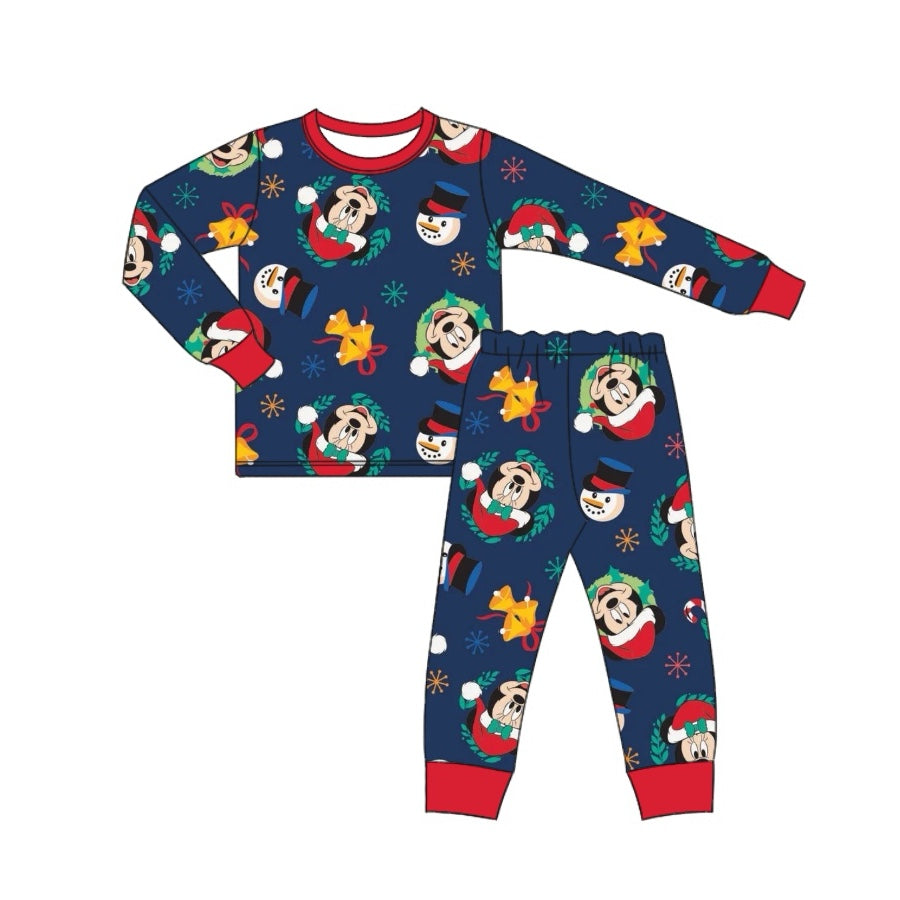 Preorder BLP0689 NO MOQ Christmas Mickey navy blue long sleeve pants pajamas set