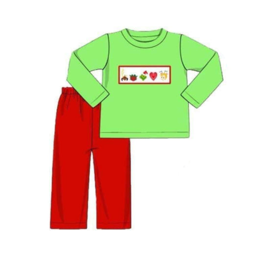 Preorder BLP0691 NO MOQ grinch Green long-sleeved red pantsuit