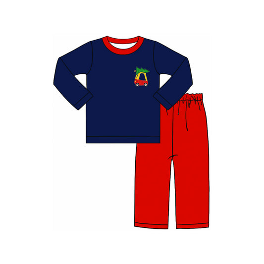 Preorder BLP0692 NO MOQ Christmas Tree car navy blue long sleeve red pants suit