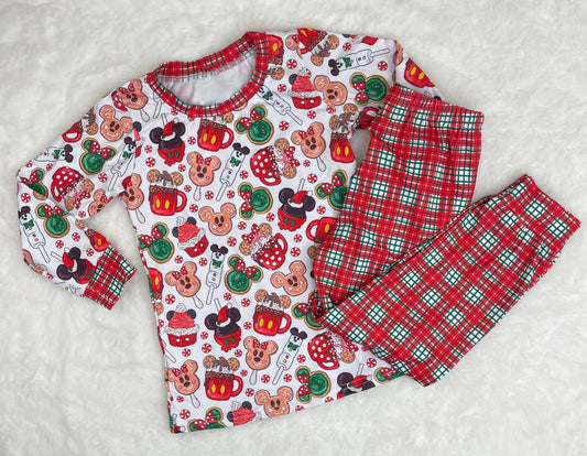 Preorder BLP0695 NO MOQ Mickey Print ice cream top red and white plaid pants