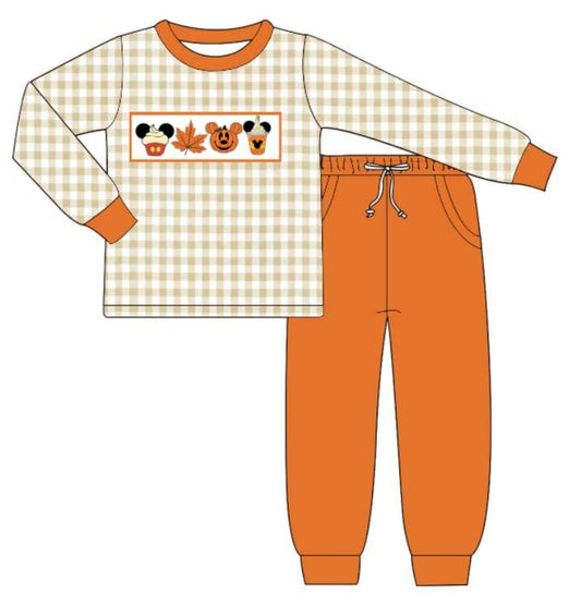 Preorder BLP0696 NO MOQ Mickey Maple Leaf jack-o '-lantern plaid long-sleeved orange pantsuit