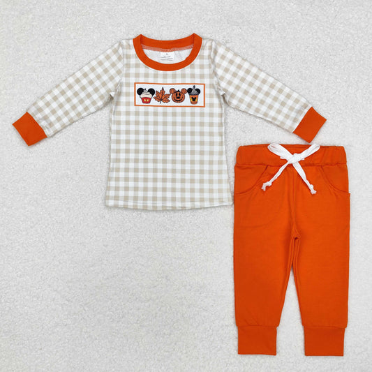 BLP0696 Mickey Maple Leaf jack-o '-lantern plaid long-sleeved orange pantsuit