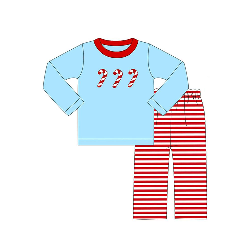 Preorder BLP0697 NO MOQ Christmas crutch Blue Long sleeve Red striped pantsuit