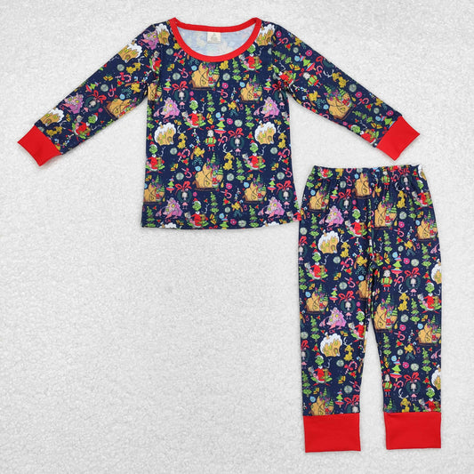 BLP0700 grinch Modell House Girls navy blue long sleeved pants pajama set