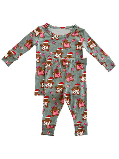 Preorder BLP0702 NO MOQ Gingerbread Man Lollipop Green long sleeve pants pajamas set