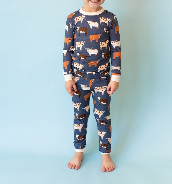 Preorder BLP0703 NO MOQ Cow blue long sleeve pants pajamas set