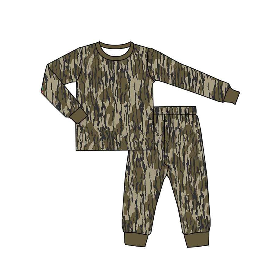 Preorder BLP0707 NO MOQ Army green camo crew neck long sleeve pants pajamas set