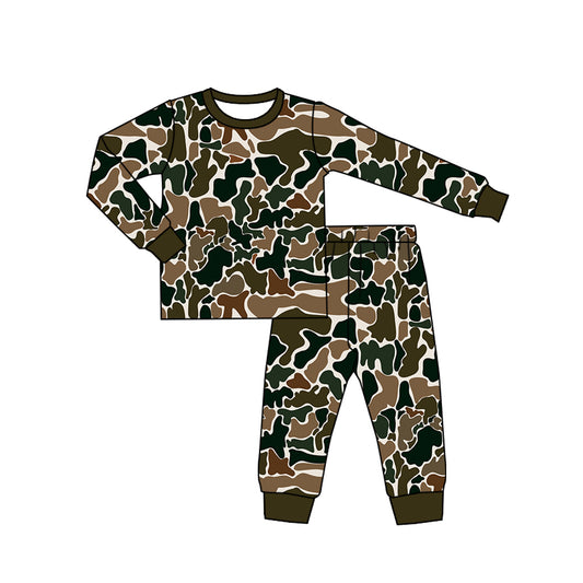 Preorder BLP0708 NO MOQ brown green camouflage beige crew-neck long sleeve pants pajamas set