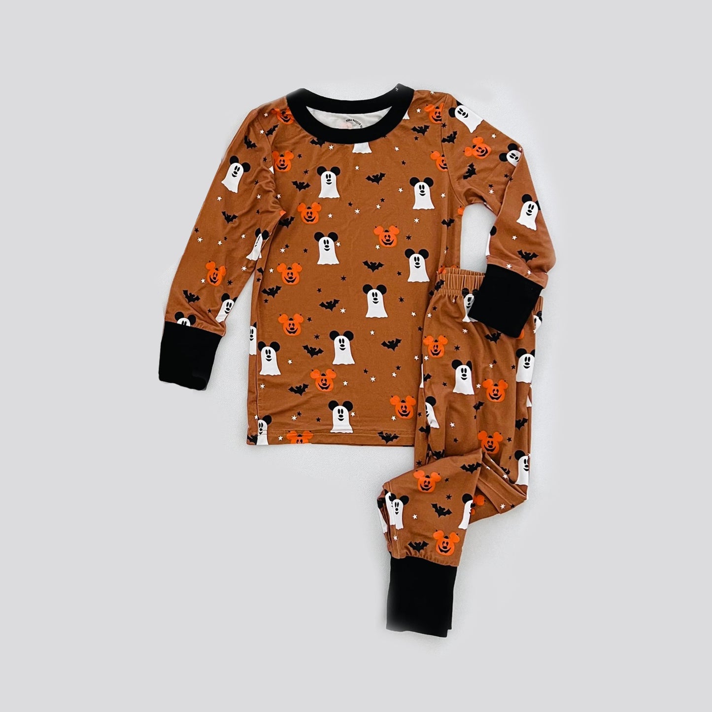 Preorder BLP0711 NO MOQ Halloween Mickey Bat Brown Long sleeve pants pajama set