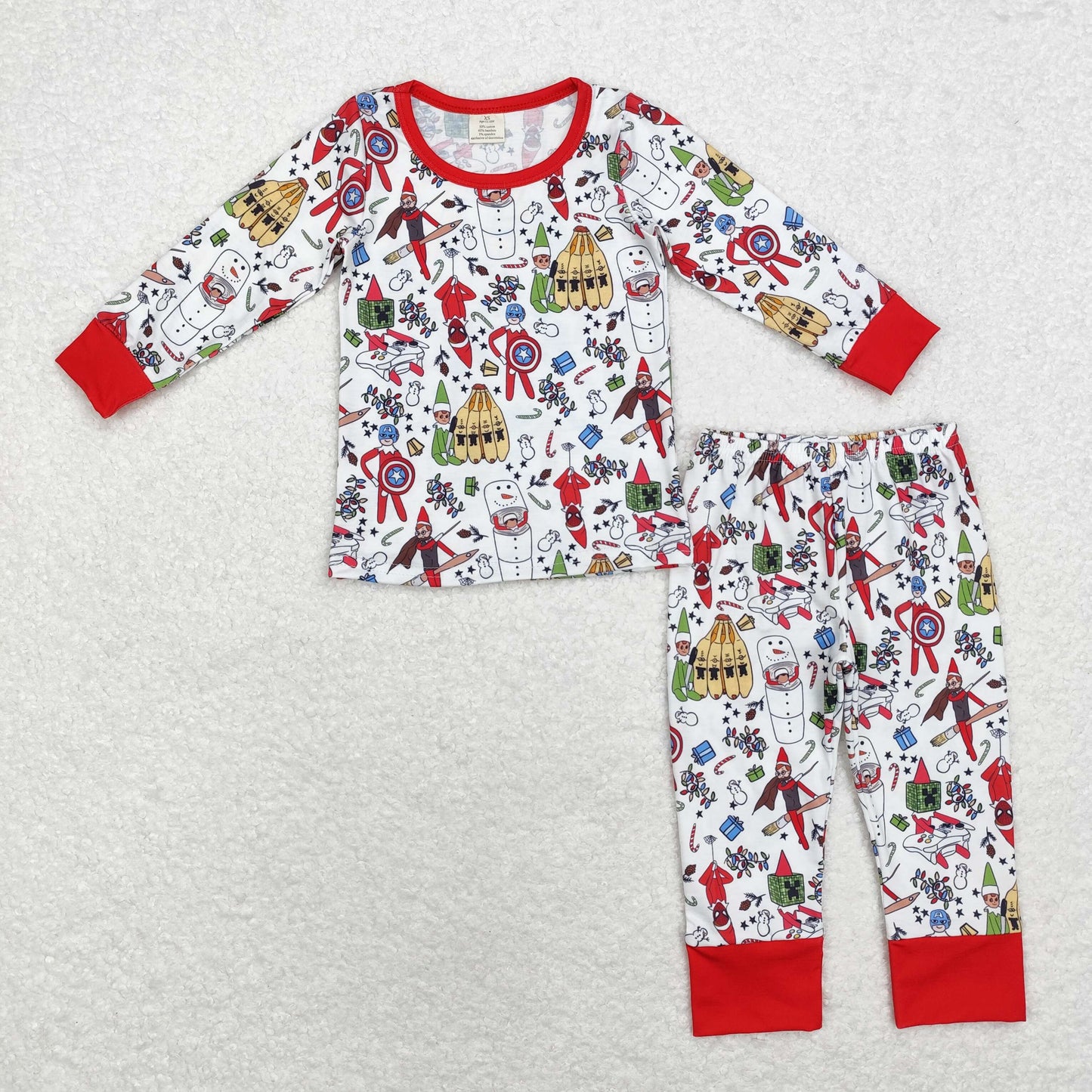 BLP0722 Modal Christmas Snowman Elf red and white long sleeve pants pajamas set