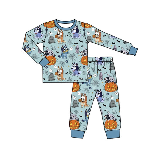 Preorder BLP0726 NO MOQ bluey Halloween spiderweb blue long sleeved pants pajama set