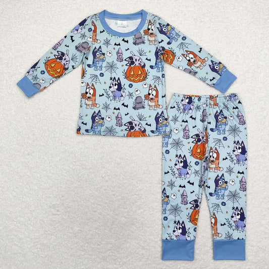 BLP0726 bluey Halloween Spider Web blue long sleeve pants pajama set