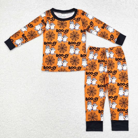 BLP0727 boo-ey bluey Spider Web orange long sleeve pants pajama set